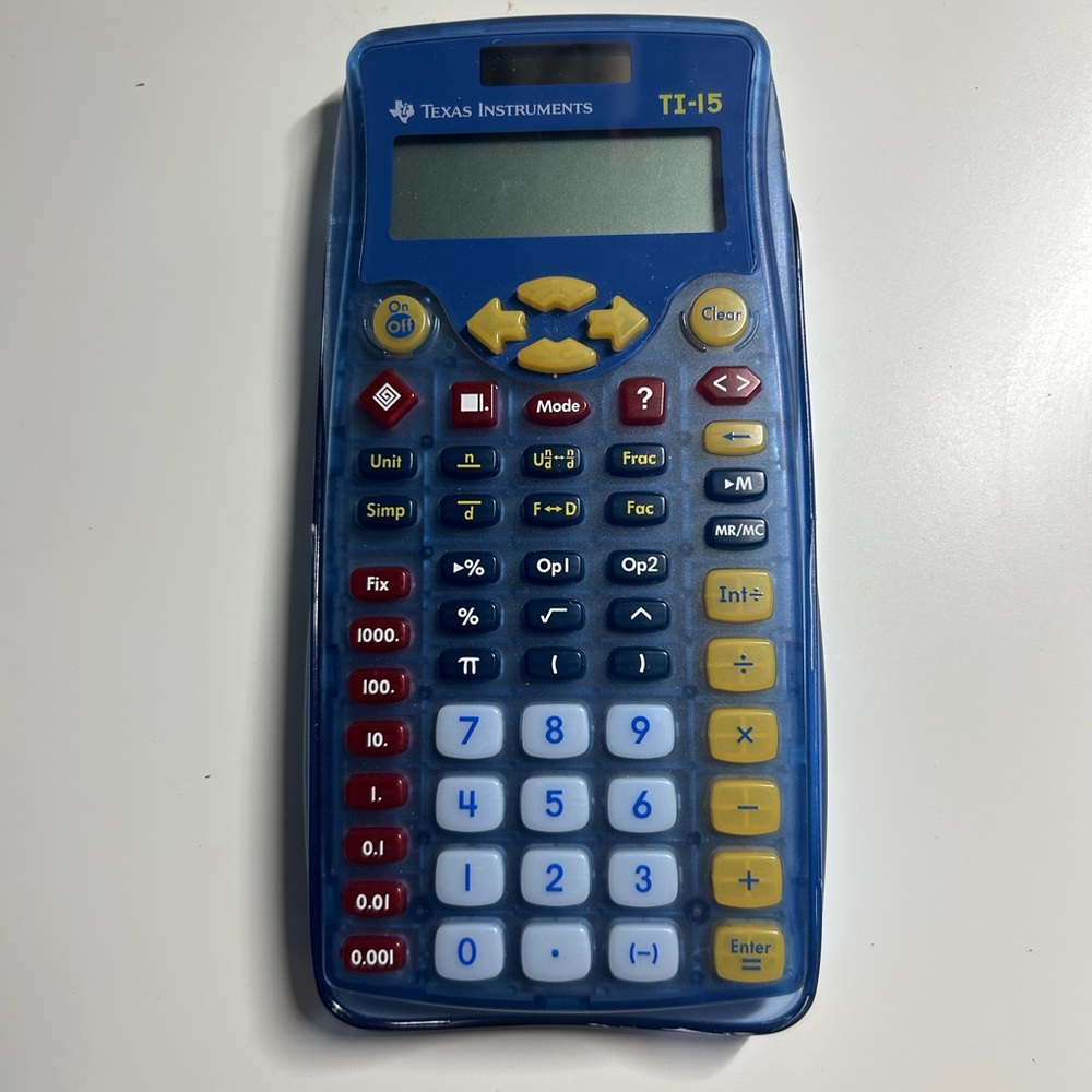 Texas Instruments TI-15 Blue Calculator with Yellow Buttons